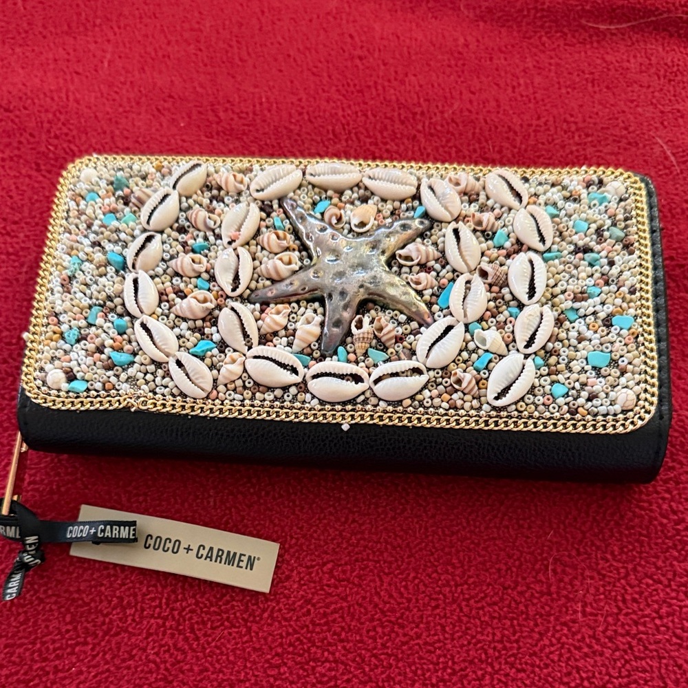 Coco + Carmen Black and Gold Embellished Clutch wallet